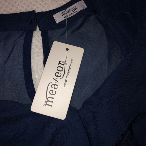 NWT Navy tank-ruffle collar, Large. Shear. - Picture 2 of 5